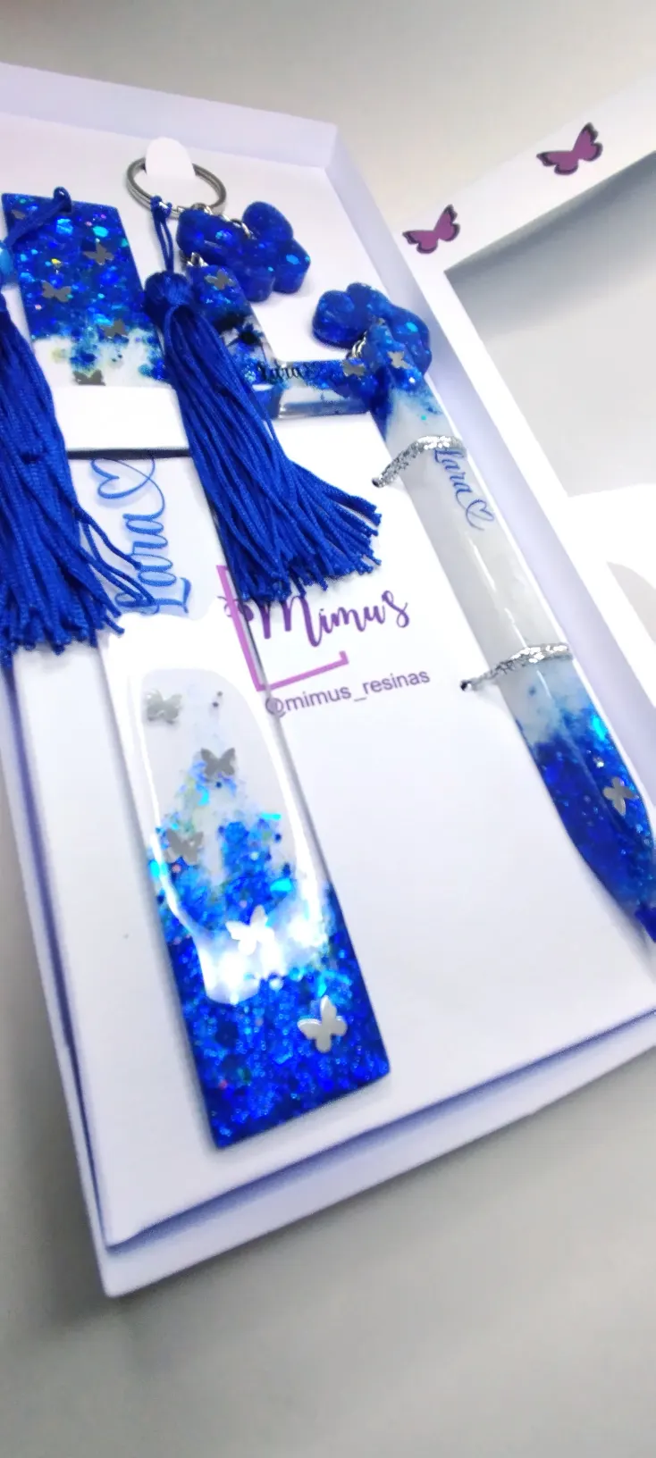 Kit Caneta Retangular + Marca Página Grande em Resina Epóxi Personalizáveis